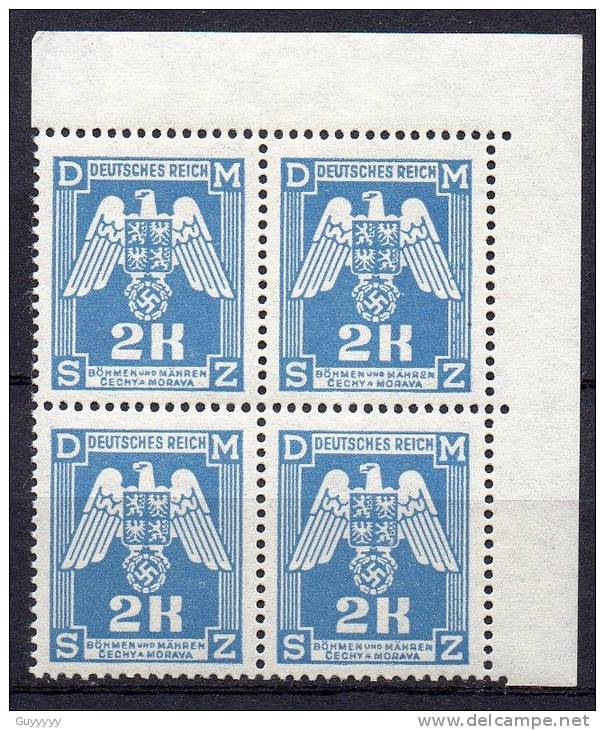 Böhmen Und Märhen - Dienstmarken - 1943 - Michel N° 21 ** Bloc De 4, Coin De Feuille - Neufs