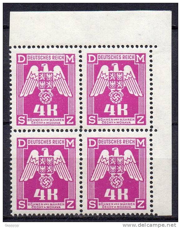 Böhmen Und Märhen - Dienstmarken - 1943 - Michel N° 23 ** Bloc De 4, Coin De Feuille - Neufs