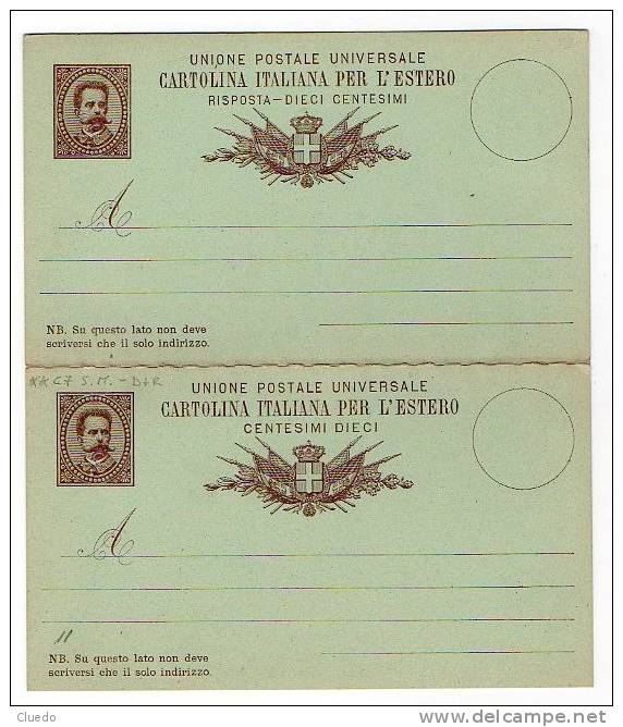 Intero Postale Umberto I  UPU C.10 Per L'estero- Filag. "C7" - DOMANDA + RISPOSTA NUOVA - Interi Postali