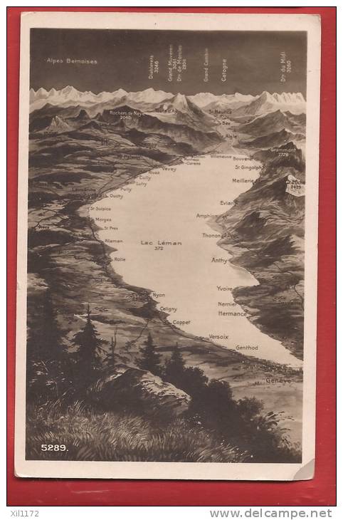 B1043 Panorama Du Lac Léman,Genève,Versoix,Nyon,Morges,Cully,Saint-Gingolph. Non Circulé, Vers 1930.Phototypie 5289 - Cully