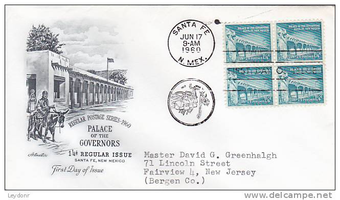 FDC Palace Of The Governors Block Of 4 Stamps - Scott # 1054a - 1951-1960