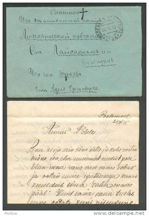 1915 IMPERIAL RUSSIA, POLAND, WW I, MILITARY FIELD POST TO LIVLAND, OLD COVER - Lettres & Documents