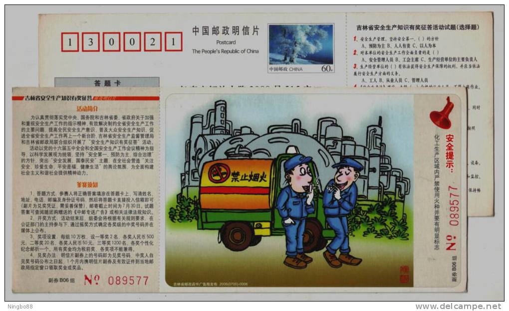 Safety Of Chemicals Workplace Area,CN 06 Jilin Knowledge Competition Of Safe Production Advertising Pre-stamped Card - Accidentes Y Seguridad Vial
