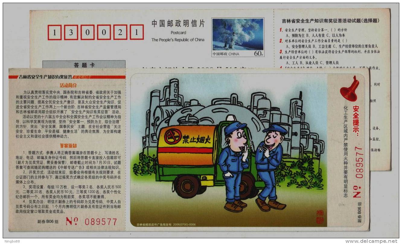 Safety Of Chemicals Workplace Area,CN 06 Jilin Knowledge Competition Of Safe Production Advertising Pre-stamped Card - Incidenti E Sicurezza Stradale