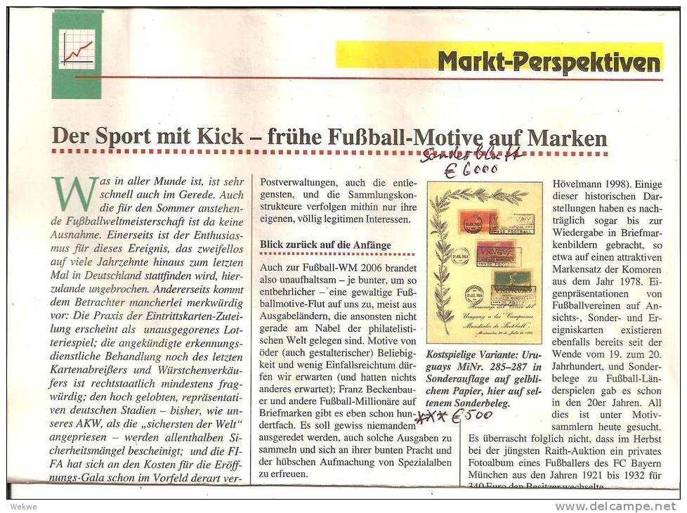 Thema Fussbal (soccer, Fútbol)l Allgemein. Schwerpunkt, Ausgabe Der Jahre 1924-1937 Auf 2 Seiten. - Luchtpost & Postgeschiedenis