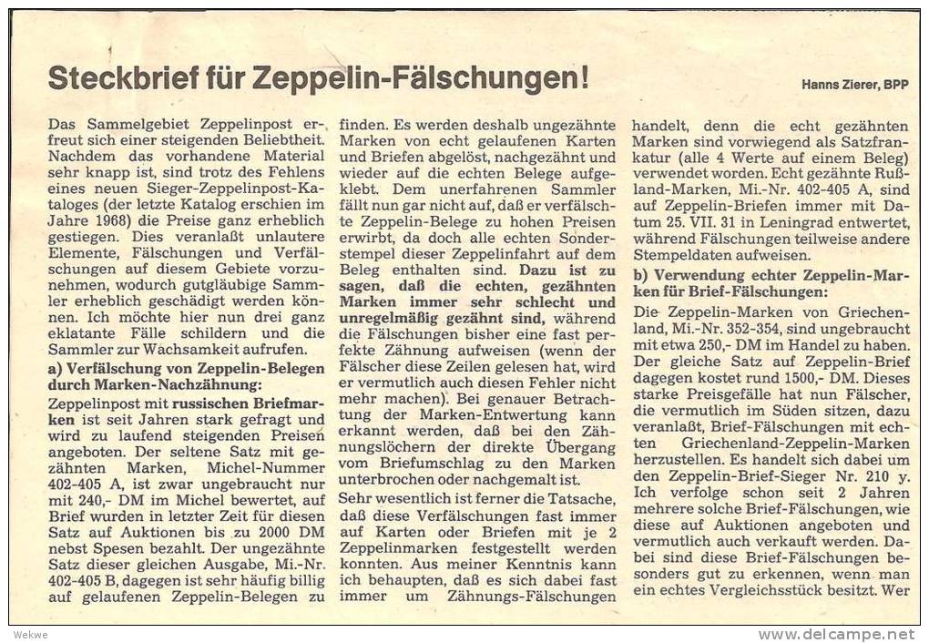 Zeppelin-Fälschungen! Sehr Detailierte Hinweise Aur Erkennung Dieser Marken Und Belege - Sonstige & Ohne Zuordnung