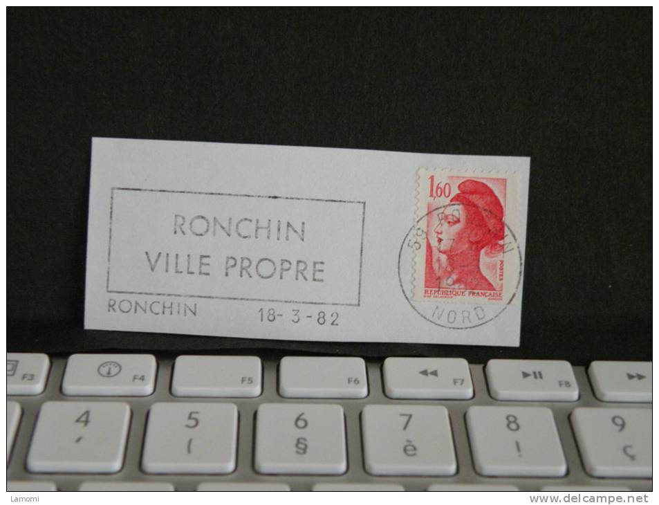 *Flamme + Timbre -  Ronchin Ville Propre - 1982 - 59 Nord - France Timbre - Oblitérations Mécaniques (flammes)