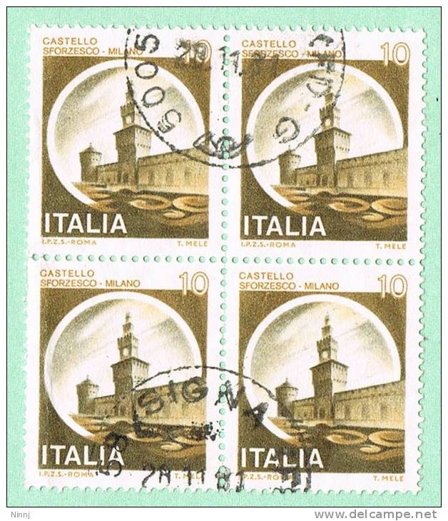 Italia 1980 Quartina Castelli D´Italia £. 10 Sass. 1505 Usato Sicuro - Blocks & Kleinbögen