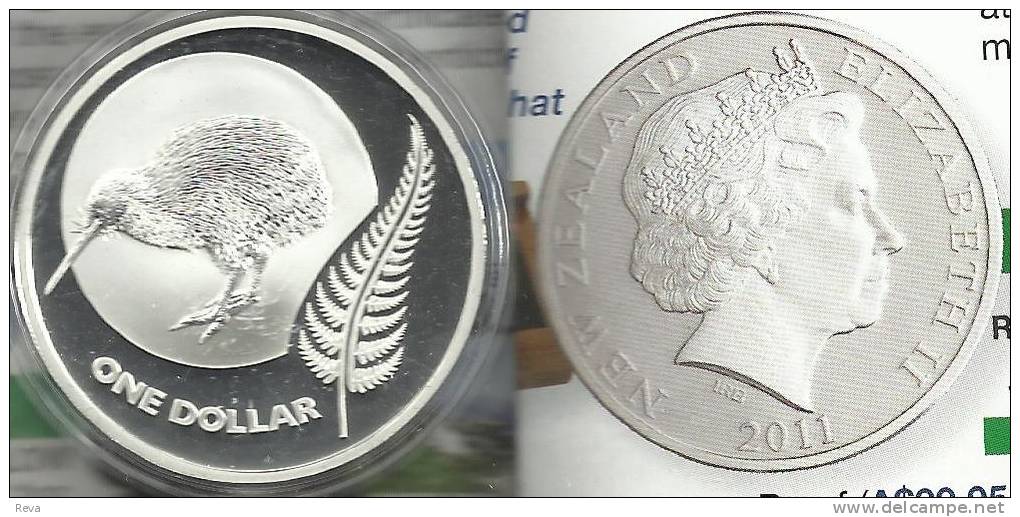 NEW ZEALAND $1 DOLLAR ICONS OF NZ KIWI BIRD FRONT QEII HEAD BACK 2011 AG SILVER PROOF KM? READ DESCRIPTION CAREFULLY !!! - Nieuw-Zeeland