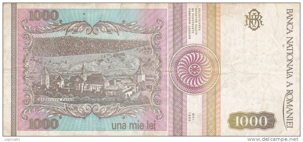 Bancnote 1000 Lei 1993 Used Romania. - Roumanie
