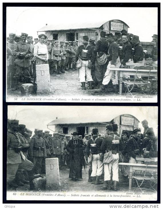 Lot De 2 CPA.. Frontière D'Alsace. LE HOHNECK. Soldats Français  Et Allemends à La Borne-frontière. / LL N°58 Et N° 60. - Douane