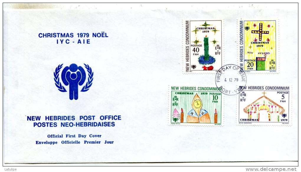 Enveloppe  Timbrée  1er Jour D'Emission  De Christmas Noel 1979 Postes Neo-Hebridaises ( Port-Vila ) - FDC