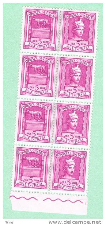 Italia Imposta Generale Sull´ Entrata 4 Valori Completi  £. 5 Nuovi** Gomma Integra - Revenue Stamps