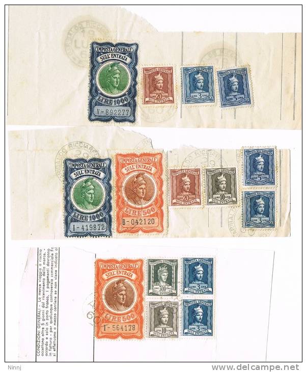 Italia 1960 Imposta Generale Sull´ Entrata 3 Frammenti Con Annullo  Aprile/Luglio 1960 Tariffe Varie - Revenue Stamps