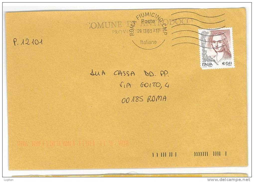 ANTRODOCO CAP 02013  PROV. RIETI - ANNO 2003 - RI - LS - LAZIO -TEMATICA COMUNI D'ITALIA - STORIA POSTALE) - Macchine Per Obliterare (EMA)