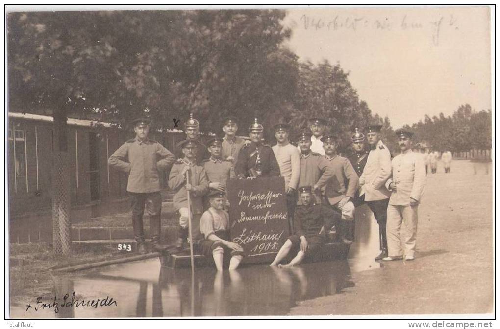 Zeithain Sachsen Truppen Übungsplatz Soldaten Gruppenporträt Hochwasser In Der Sommerfrische Zeithain 4.6.1908 - Zeithain