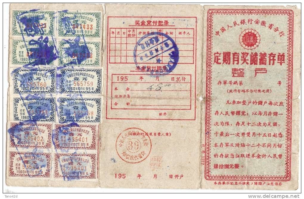 REF LANV3 - CHINE TIMBRES DE LOTERIE SUR CARTE DES ANNEES 1950 - Variétés Et Curiosités