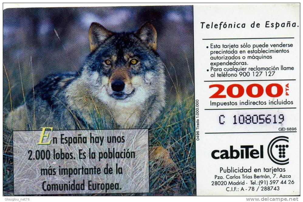 TELECARTE UTILISEE ....FAUNE IBERIQUE.....LOBO.....VOIR PHOTO SCANNEE - Collections