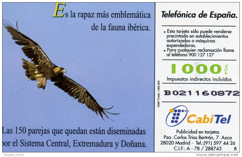 TELECARTE UTILISEE ....FAUNE IBERIQUE.....AGUILA IMPERIAL.....VOIR PHOTO SCANNEE - Colecciones