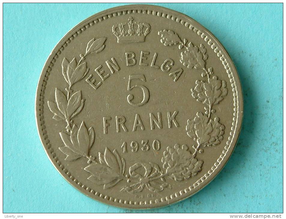 1930 VL - 5 FRANK EEN BELGA / Morin 383a ( Uncleaned Coin / For Grade, Please See Photo ) !! - 5 Francs & 1 Belga