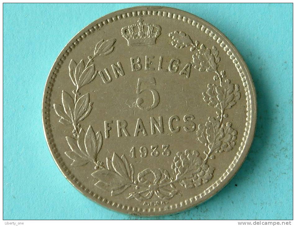 1933 FR - 5 FRANC UN BELGA / Morin 388a ( Uncleaned Coin / For Grade, Please See Photo ) !! - 5 Frank & 1 Belga