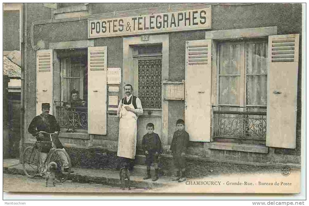 DEP 78 CHAMBOURCY GRANDE RUE BUREAU DE POSTE SUPERBE CARTE FACTEUR ET SON VELO - Chambourcy