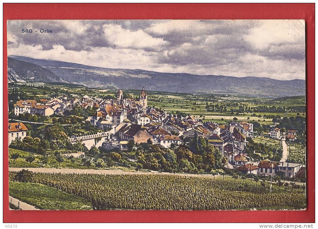 B1072 Orbe,vue Générale,vignes.Cachet Militaire Pour Puidoux.SG 580,Légère Cassure Inf. Droit - Orbe