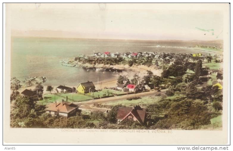 Victoria BC Canada, Gonzales Bay From Gonzales Heights Neighborhood, C1920s Vintage Real Photo Postcard - Victoria