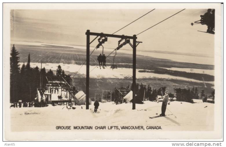 Vancouver BC Canada, Grouse Mountain Skiing Chair Lifts, C1930s Vintage Real Photo Postcard - Vancouver