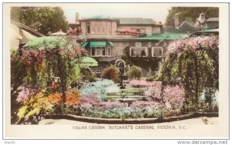 Victoria BC Canada, Italian Garden Butchart Gardens, C1920s Vintage Real Photo Postcard - Victoria