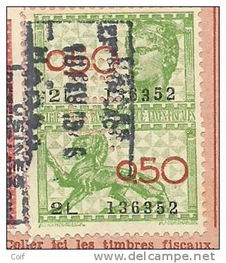 ONTVANGKAART Met Fiscale-zegel Met Firmaperforatie U.P.L. "Usines Peters-Lacroix Haren" - 1909-34