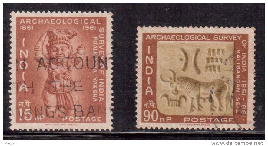 India Used 1961, Set Of 2 Archeology,  Archeological Survey, History, Cave & Indus Valley Civilisation. - Gebraucht