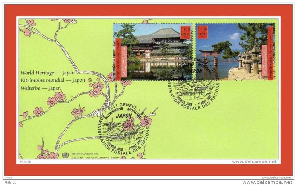 ONU 2000  (New-york, + Genève + Vienne) : 3 FDC En Relief De La Série " Patrimoine Mondial, Le Japon " + Prix Dégressif. - Vrac (max 999 Timbres)