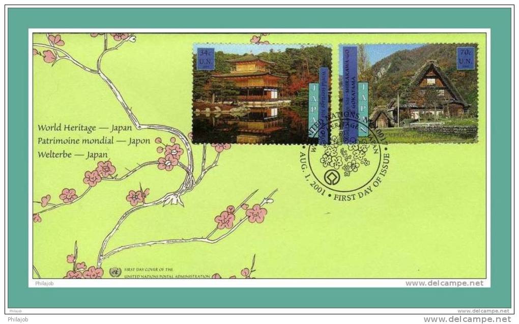 ONU 2000  (New-york, + Genève + Vienne) : 3 FDC En Relief De La Série " Patrimoine Mondial, Le Japon " + Prix Dégressif. - Vrac (max 999 Timbres)