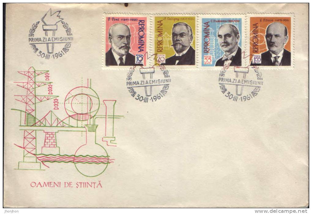 Rare!- FDC 1961- Romanian Scientists(P.Poni-chemist And Physicist;A.Saligny-bridge Builder;Gh.Titeica-mathematician) - Physik