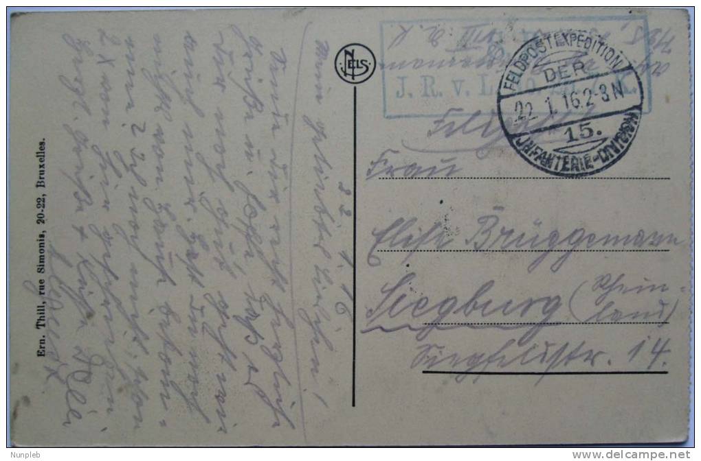 1916 GERMANY FELDPOST TO SIEGBURG, INFANTERIE DIVISION 15 - Briefe U. Dokumente