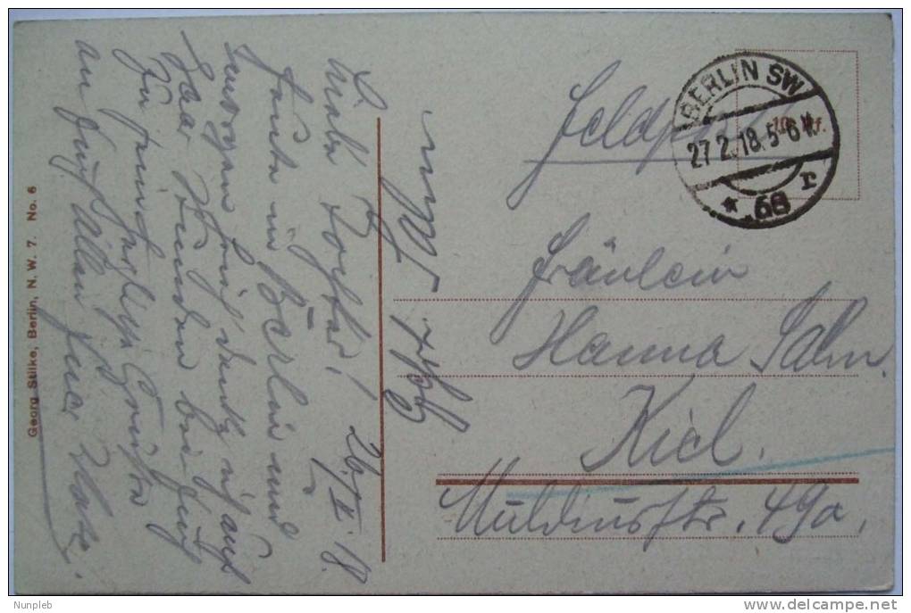 1918 GERMANY FELDPOST BERLIN TO KIEL, PICTURE OF REICHSTAG - Briefe U. Dokumente