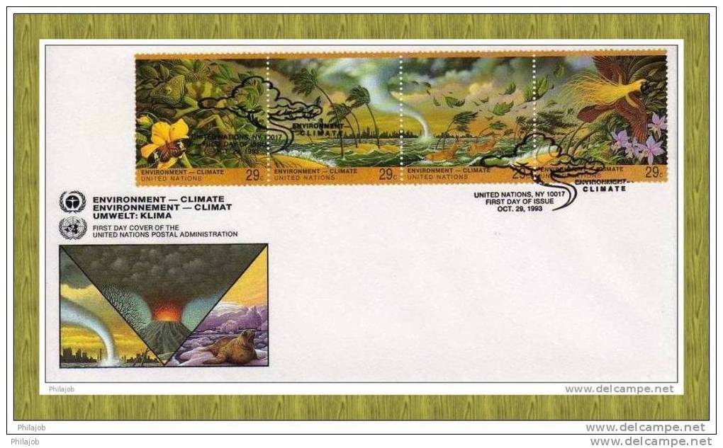 ONU 1993 (New-york, + Genève + Vienne) : 3 FDC En Relief " Environnement-climat " + Prix Dégressif. - Protección Del Medio Ambiente Y Del Clima