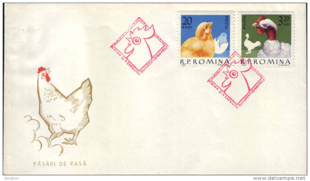 Romania-FDC 1963 3/set- Birds Breed. - Gallináceos & Faisanes