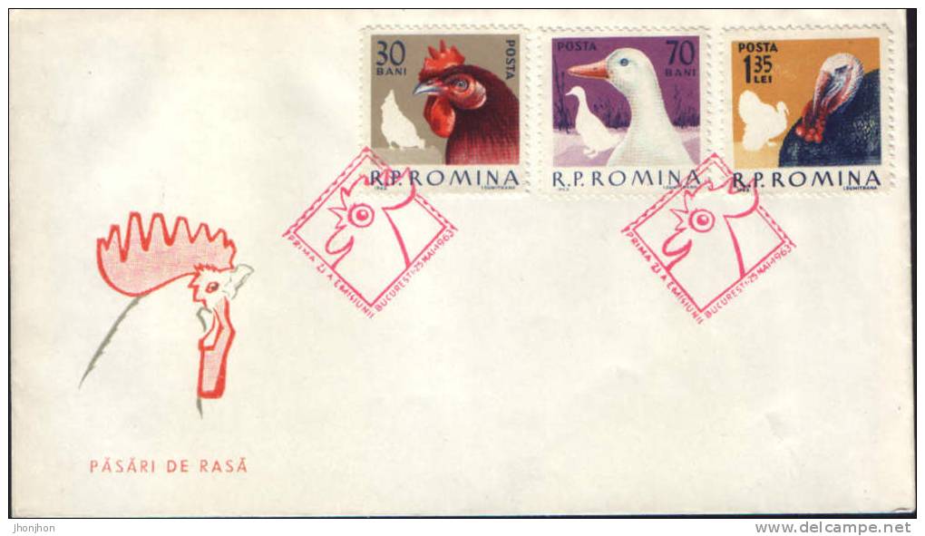 Romania-FDC 1963 3/set- Birds Breed. - Hühnervögel & Fasanen