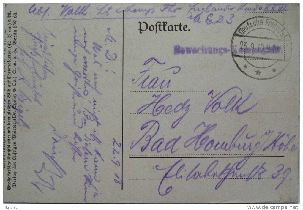 1918 GERMANY FELDPOST POSTCARD WITH DEUTSCHE FELDPOST POSTMARK TO BAD HOMBURG - Briefe U. Dokumente