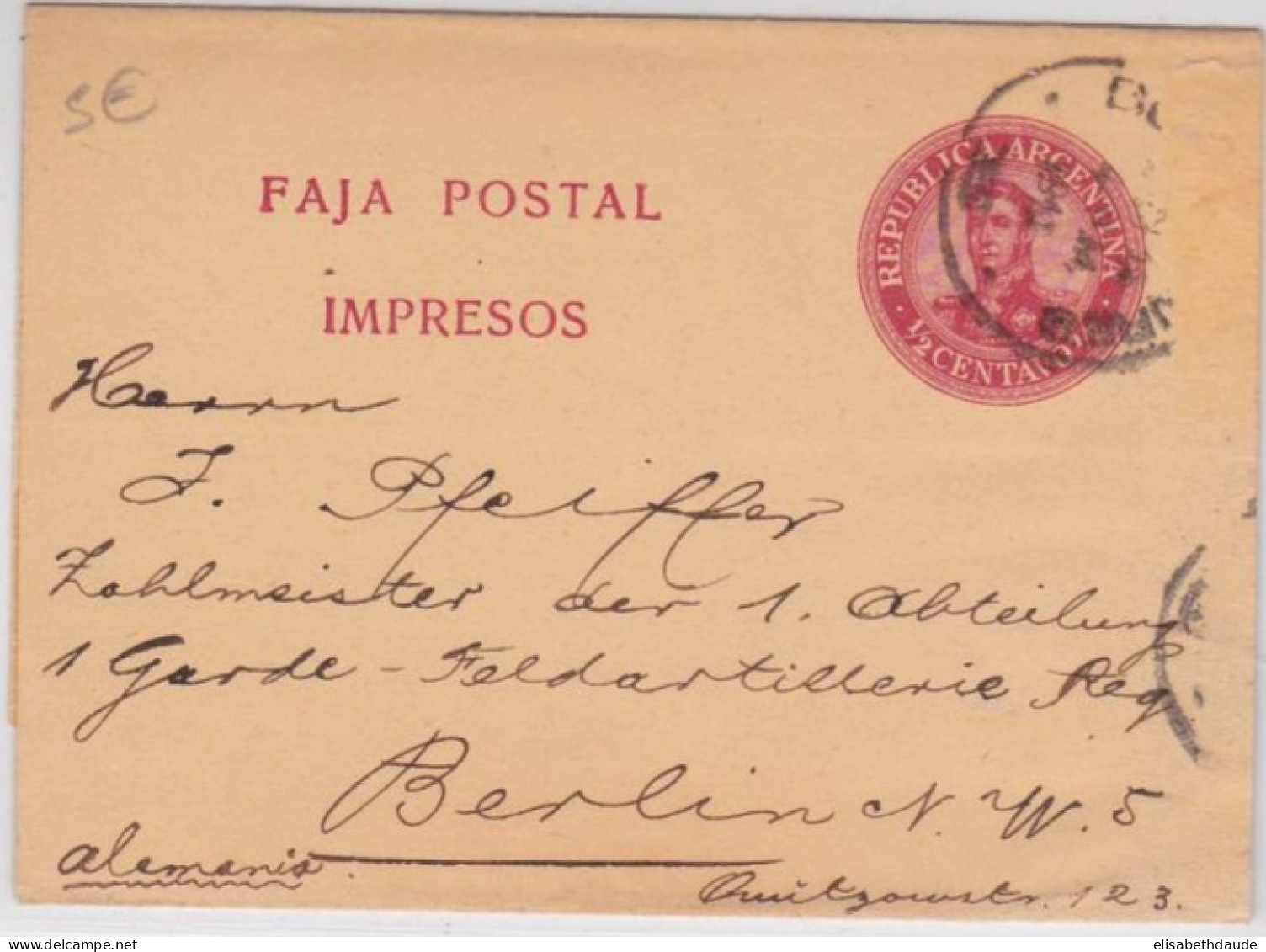 ARGENTINA - 1910 - BANDE JOURNAL ENTIER POSTAL De BUENOS AIRES Pour BERLIN - Postal Stationery