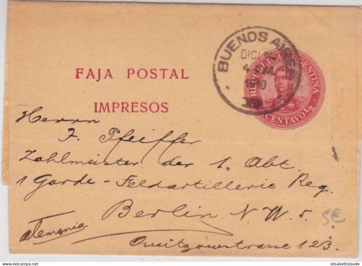 ARGENTINA - 1910 - BANDE JOURNAL ENTIER POSTAL De BUENOS AIRES Pour BERLIN - Postwaardestukken