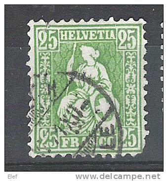 SUISSE, 1867 Yvert N° 45 , 25 C Vert Jaune, B, Obl , Cote 3,00 Euros - Gebraucht