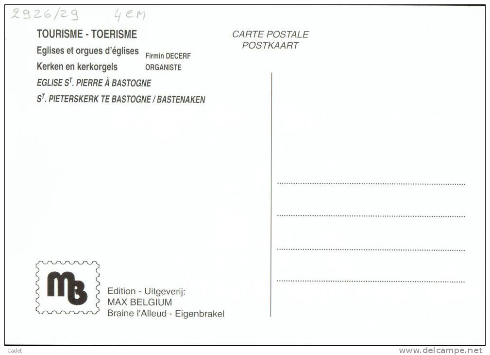C.O.B. 2926/29 : Tourisme. Orgues des églises de Grimbergen, Mons, Ninove et Bastogne.