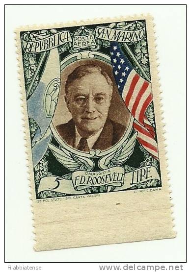 1947 - San Marino PA 63 Presidente F.D. Roosevelt V135 - Non Dentellato In Basso, - Errors, Freaks & Oddities (EFO)