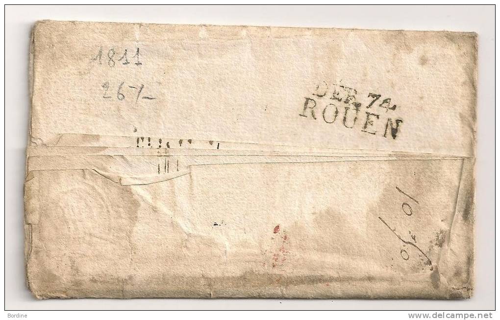 Lettre - SEINE INFre - ROUEN - Lettre Avec Marque De Déboursé : DEB.74 / ROUEN En Noir - 1811 - SUP - 1801-1848: Precursores XIX