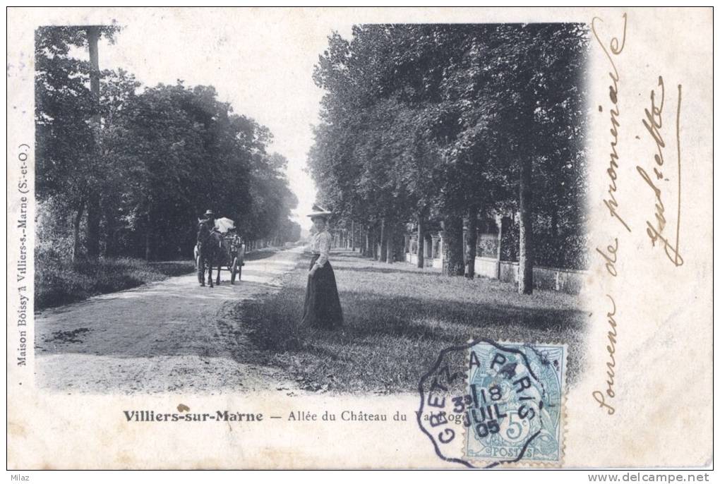 CPA  Villiers Sur Marne - Allée Du Château Du Val Roger  - Vers Troarn - Sept. 1905 - Poste Ferroviaire - Convoyeurs - Villiers Sur Marne