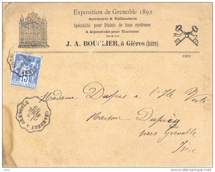 Poste Ferroviaire - Convoyeurs - Enveloppe De Gières Vers Grenoble - Avril 1899 - Poste Ferroviaire