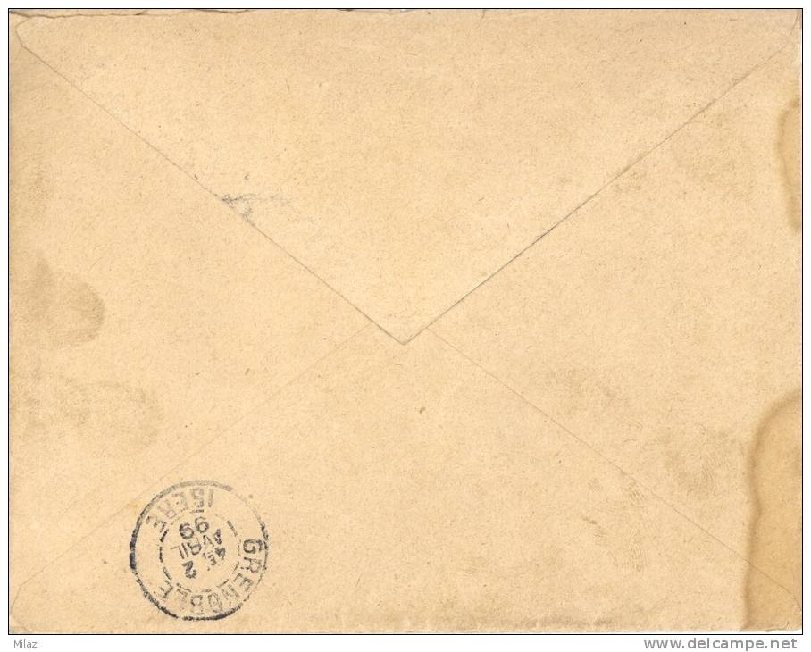 Poste Ferroviaire - Convoyeurs - Enveloppe De Gières Vers Grenoble - Avril 1899 - Poste Ferroviaire